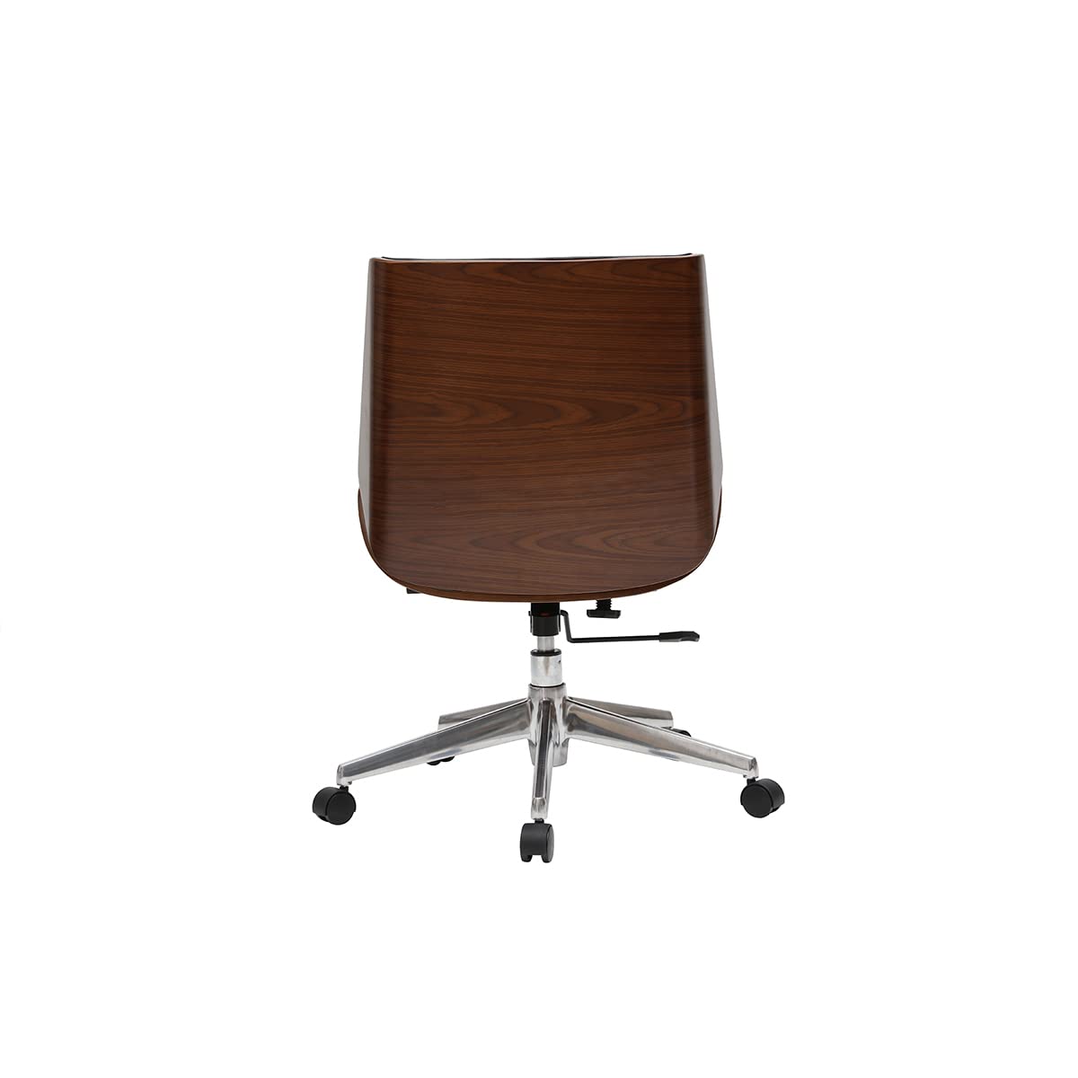 Miliboo Chaise de Bureau à roulettes Design Noir, Bois foncé Noyer et Acier chromé Curved