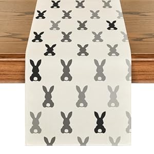 Artoid Mode Grey Black Bunny Rabbit Easter Table Runner Spring Kitchen Dining Table Decoration for Home Party Decor 13×72 Inch