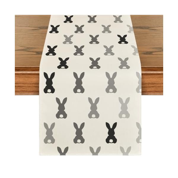 Artoid mode grey black bunny rabbit easter table runner spring kitchen dining table decoration for home party decor 13×72 inch  urban country home decor