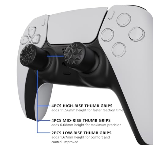 PlayVital ps5&ps4コントローラーに対応用サムスティックグリップキャップ、Xboxシリーズ X/S、Xbox One/Elite シリーズ 2やSwitch Proコンに対応用ユニバーサルプロサムグリップキャップ- 3つの高さの凸面と凹面付き - QUANTUMブラック