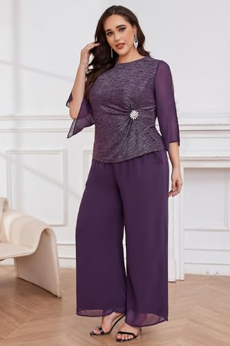 AOVDE Plus Size Pant Suits Mother of Bride Dressy Pant Suits 2 Piece Outfits with Pockets for Women Wedding Guest3