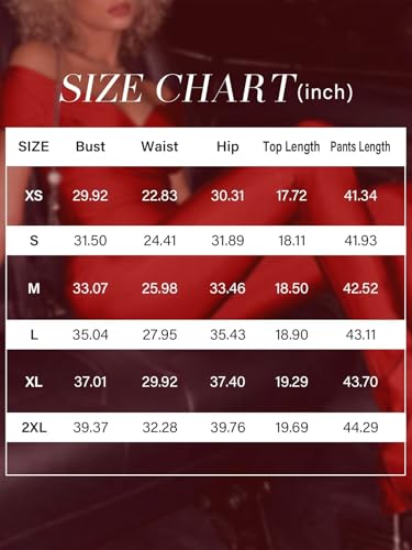 Women's Sexy 2 Piece Set Off Shoulder Tops Club Outfits Bodycon Flared Pant Suit for Night Party Red S