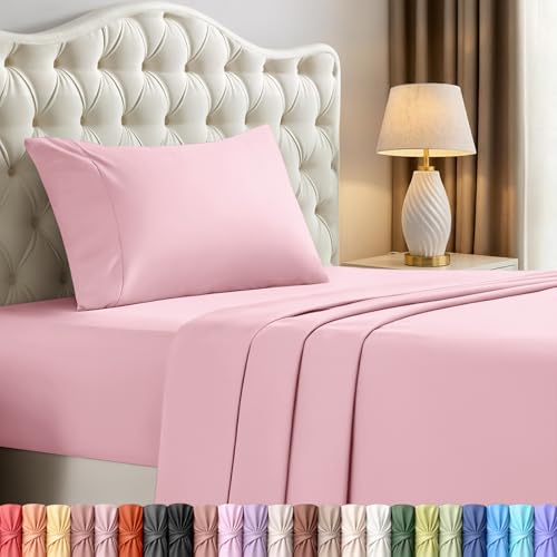Utopia Bedding Twin Sheet Set – 3 Piece Bed Sheets for Twin Size Bed, Soft and Breathable Microfiber, Includes 1 Fitted Sheet, 1 Flat Sheet and 1 Pillowcase – Oeko Tex (Crystal Pink)