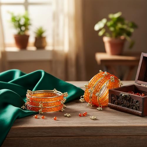 Image of NEW SURYA ENTRPRISES Kashmiri Ghangharoo Glass Bangle Set for Women|Light Weight Bangles|Traditional Transparent Fancy Glass Chudi Set Of 16(12 Glass + 4 ghungroo bangles)