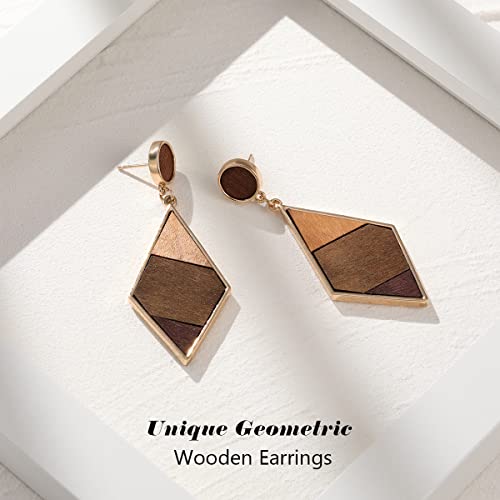 Emibele Wooden Earrings for Women, Dangle Earrings with Geometry Design