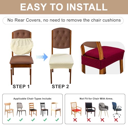 Image of Genina Waterproof Seat Covers for Dining Room Chair Covers,No Rear Covers | Set of 4,Simple Installation,Jacquard Removable Machine Washable Kitchen Chair Seat Slipcovers,Pet Hair And Stain Protection