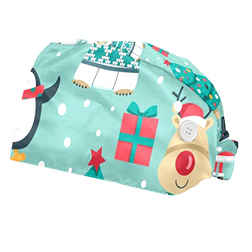 Couvre-chef de travail anti-transpiration motif sapin de Noël et cerfs