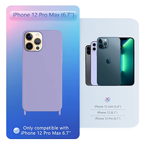 Image of Compatible with iPhone 12 Pro Max Case with Lanyard Crossbody iPhone Case with Strap Adjustable Shockproof Drop Protection Silicone Phone Cover for iPhone 12 Pro Max 6.7'' Lavender Purple