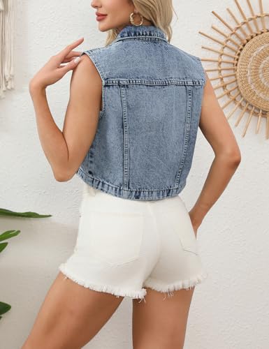 LifeShe Denim Vest Women Cropped Denim Vest Jacket Blue Jean Sleeveless Y2K Waistcoat Casual Gilet with Pockets4
