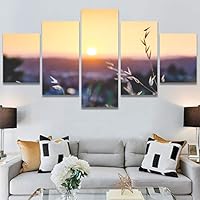 SIGNWIN 5 Panel Canvas Wall Art Coastal Orange Photography Relax/Calm Romantics Sunset Warm for Home Decorations Ready to Hang - 60