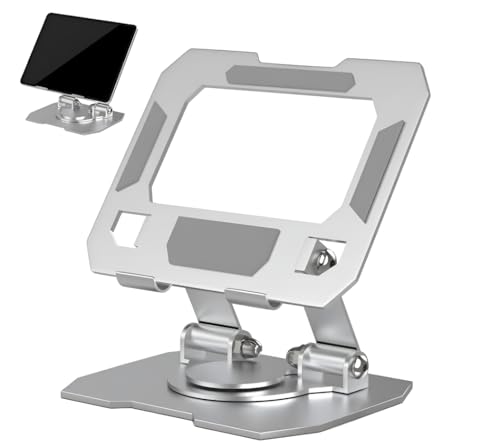 Image of Aluminium Tablet Stand Holder with 360 Rotating Base & Multi-Angle Adjustment, Universal Desk Tablet Dock for iPad Pro /Air /Mini, Samsung Galaxy Tab & All Tablets (Silver)