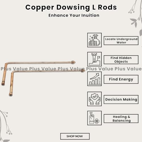 Image of Plus Value Copper Dowsing Rods Pair for Vastu, Reiki, Dowser Master, Divining L Rods Ghost Hunting, Divining Water, Gold, Buried Items, Aura Energy Checker, Yes /No Questions