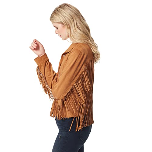 Jessica Simpson Women's Taya Faux Suede Fringe Jacket, Caramel Cafe, Medium #TOP1