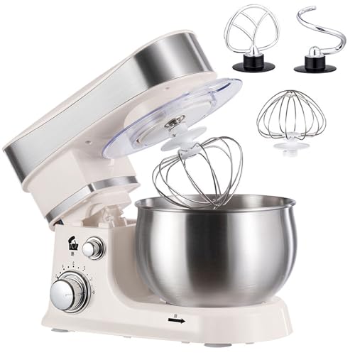 Batidora de pie, batidora de alimentos de cabeza inclinable con 6 velocidades, gancho de masa, batidor, batidor y base antideslizante para hornear pan, pasteles y masa de galletas
