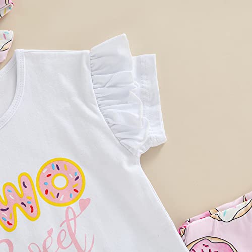 Toddler Baby Girls Birthday Outfits Letter Tassel Shirt Donut Cake Floral Flared Long Pants Headband 3Pcs Summer Set (Donut-Two Sweet 2, 18-24 Months) #TOP4
