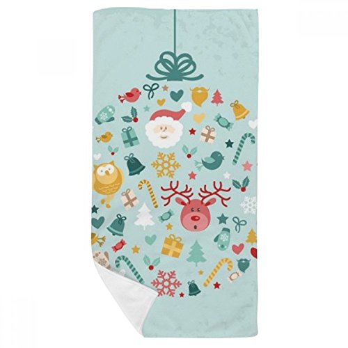 Serviette de bain Père Noël et élan bleu 35x70cm en tissu doux multi-usage - 2