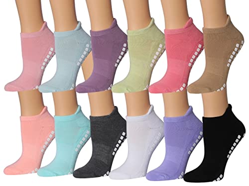 Ronnox Women's 12 Pairs Cushioned Grip Socks For Women Size 9-11, For Yoga Pilates & Barre Home & Hospital, Small/Medium Ry04-Ab-Sm #TOP6