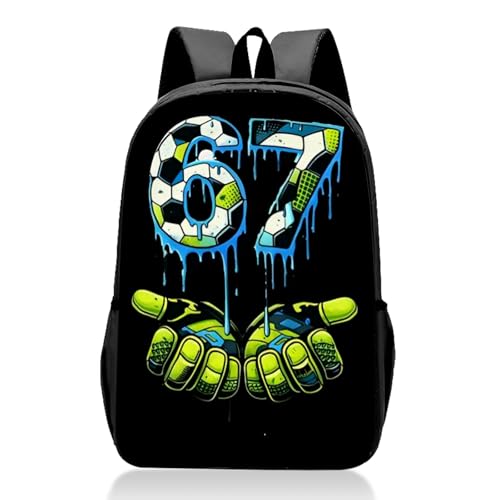Backpack Football School Bag Kids- Brainrot 67 Backpack Students Schoolbag Anime Toddler Rucksack Lightweight High Capacity Travel Funny Cool Neon Book Bags Gift for Primary Boys Girls Teen Children