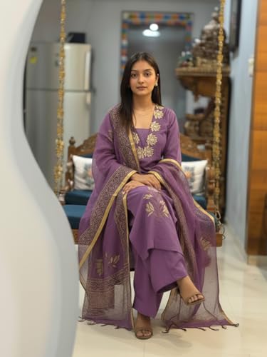 Image of ANNI Designer Women's Rayon Viscose Straight fit Printed Embroidered Kurta with Pant & Dupatta | Ethnic Kurta Set for Women | Daily, Office & Festive Traditional