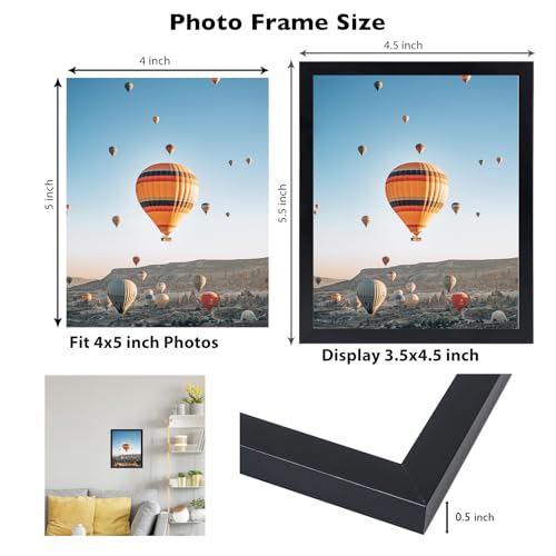 Image of JCJMY 4x5 Picture Frame Black for Wall Hanging or Tabletop, Wall Mounting Horizontally or Vertically, 4 x 5 Wall Gallery Poster Photo Frame with Shatter Resistant Plexiglass, Black