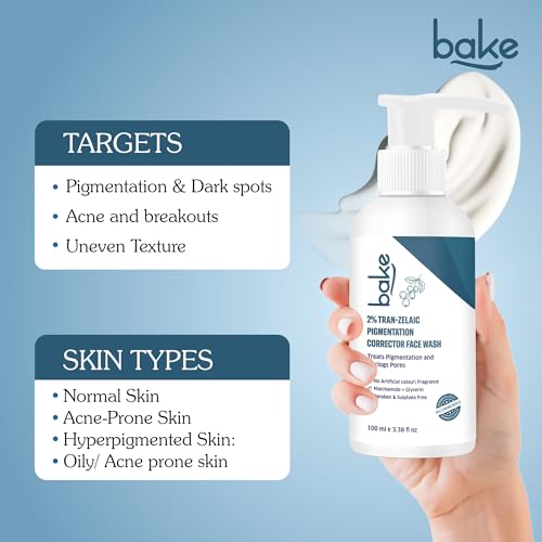 Image of BAKE 2% Tran-Zelaic Pigmentation Corrector Milky Face Wash | For Pigmentation, Dark Spots & Tan Removal | Unclogs Pores | All Skin Types | Removes Blackheads & Whiteheads - 100ml