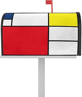 Magnetic Mailbox Cover Abstract Geometric Modern Art Squares Red Blue Yellow Standard Size Removable Post Letter Box Cover Waterproof Garden Yard Outdoor Decoration