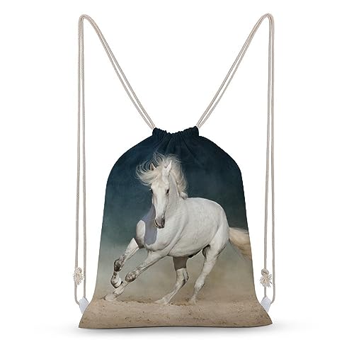 NIBABA Dragsko ryggsäck häst galopperande stor kapacitet ryggsäck Cinch vattentålig kanvas sport yoga gymväska för pojkar flickor kvinnor män, Gympapåse