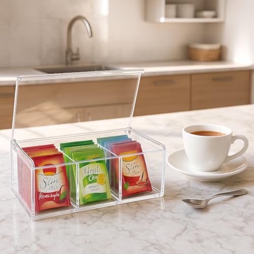 Lirazon 6 Bölmeli Plastik Çay Kutusu – Şeffaf Kapaklı, Gıda Dostu, Düzenleyici Kutu, Baharat/Çerez/Şeker Saklama Kabı – Mutfak Organizeri
