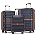 Kono Suitcase Sets of 3 Piece Lightweight ABS + PC Hard Shell Trolley Case 20" 24" 28" Travel Luggage with 3 Digit Combination Lock Spinner Wheels (Navy/Brown)