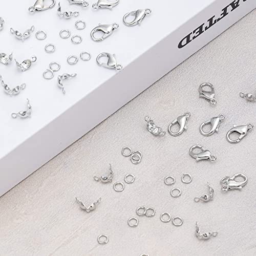 450 Pieces Jewelry Making Accessories Set Includes 200 Pieces Bead Tips Knot Covers 200 Pieces Open Jump Ring Connectors And 50 Pieces Lobster Claw Clasps For Diy Jewelry Crafts Making (Silver) #TOP2