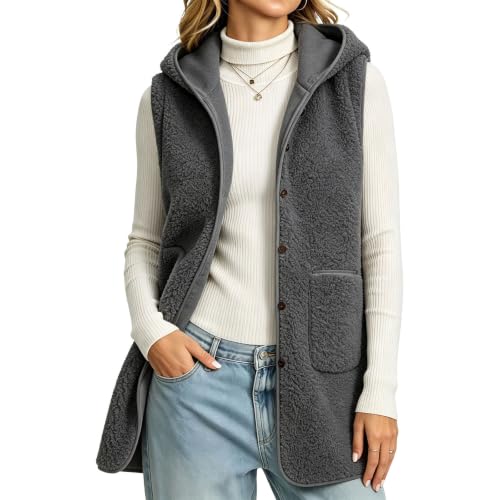 Fleece Vest Women Hooded Winter Sherpa Long Sleeveless Jacket Cardigans - image 1