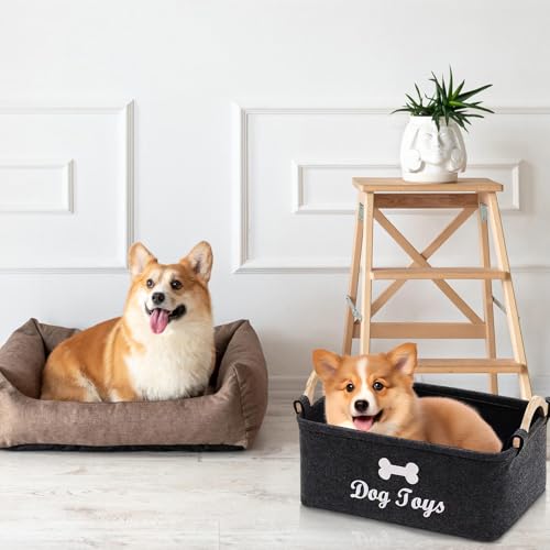 inheming Filz Aufbewahrungsbox für Hundespielzeug, Hundespielzeug Aufbewahrung, Schwarz Rechteck Aufbewahrungskorb für die Organisation von Haustierspielzeug, Decken, Leinen 38cm x 25cm x 18cm