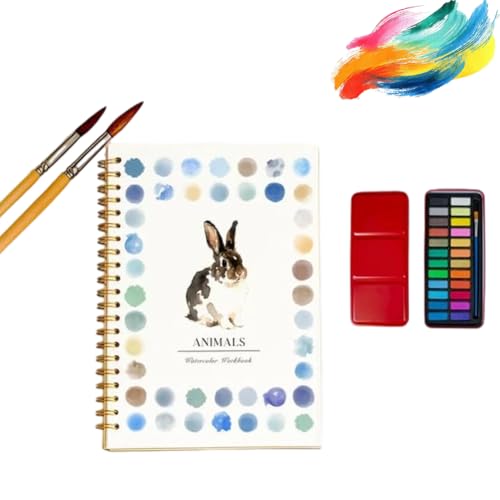 Image of Watercolor Workbook,Coloring Book,Beginner Friendly Painting Kit,Simple Nature Scene Painting Set Art Crafts,With 12 /24Colors Paint Set with Paint Brush (F 24 colors)