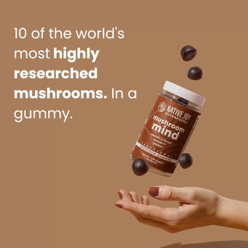 Native Joy® Mushroom Mind - Functional Mushroom Gummy - Lions Mane, Cordyceps And Reishi - Immune System Booster & Nootropic Brain Supplement - Natural Energy, Focus Gummies #TOP2