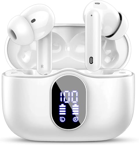 Btootos Wireless Earbuds Bluetooth 5.4 Headphones In Ear with 4 ENC Noise Cancelling Mic 2026 New Bluetooth Earphones Mini Deep Bass Stereo Sound 36H Playtime LED Display IP7 Waterproof White