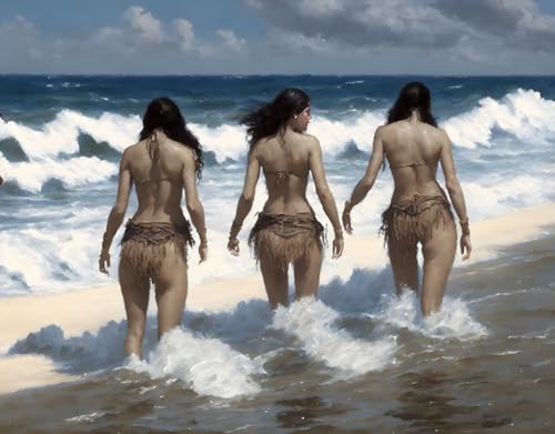 Affiches sur toile 3 belles filles pataugeant de 58 x 90 cm pour salon