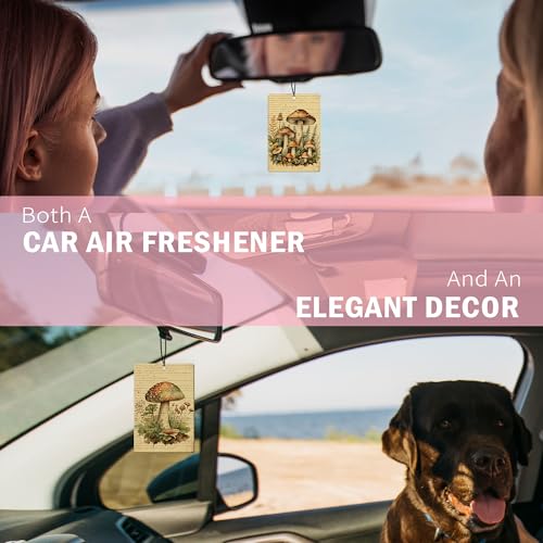 Image of Vintage Mushroom Car Air Freshener 4Pcs, Cottagecore Mushroom Botanical Air Freshener for Car Interior Closet Drawer Books, Retro Car Mirror Decor Hanging