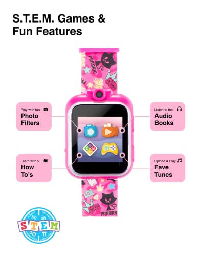 Smartwatch for Kids with Swivel Selfie Camera, STEM Learning, 20+ Games, Audio Bedtime Stories, Store Music for Kids Toddlers Boys Girls - Playzoom 2 Fuchsia Kitty Cats Print