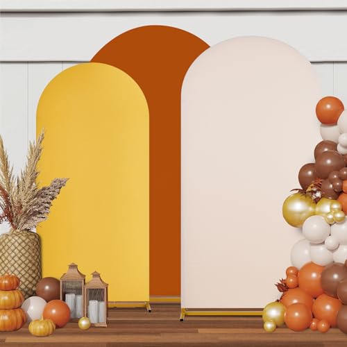 Image of SoarDream Arch Backdrop Covers Wedding Arch Backdrop Cover 6FT 6.6FT 7.2FT Set of 3 Spandex Fitted Arch Wall Stretchy Backdrop Covers for Birthday Party (Yellow Beige Pumpkin)