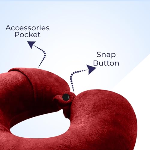 Image of U-Shaped Neck Pillow Soft Fiber Filled Travel Cushion with Snap Button, Comfortable Fabric, Neck Support for Flight, Bus, Car, Neck Pillow for Pain Relief (Red Combo)