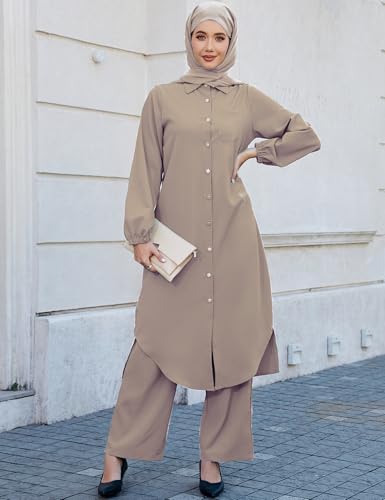 Abayas Dress for Women Muslim Robe Islamic Kaftan 3 PCS Set Long Sleeve Button Shirts Pants Hijab Dubai Outfits3