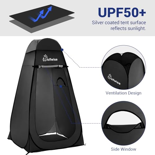 Image of Wolfwise Pop Up Changing Tent Pro for Camping, Portable Shower Tents with Removable Floor & Rain Fly, Outdoor Silver Coating Privacy Toilet Bathroom Dressing Instant for Beach