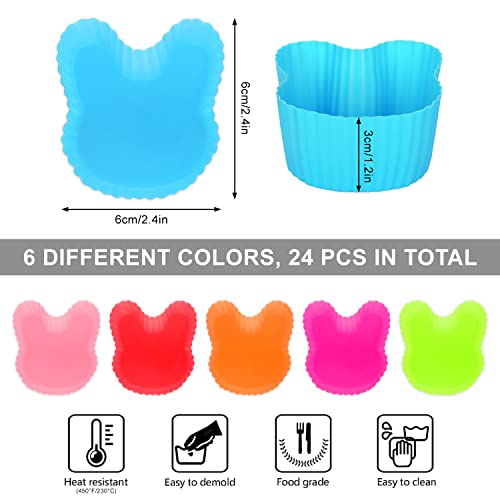 Whaline 24Pcs Easter Bunny Baking Cake Cups Rabbit Shape Silicone Cupcake Liners Non-Stick Pastry Muffin Liner Molds Colorful Reusable Storage Container For Children Birthday Party Diy Craft, 2.4Inch #TOP1