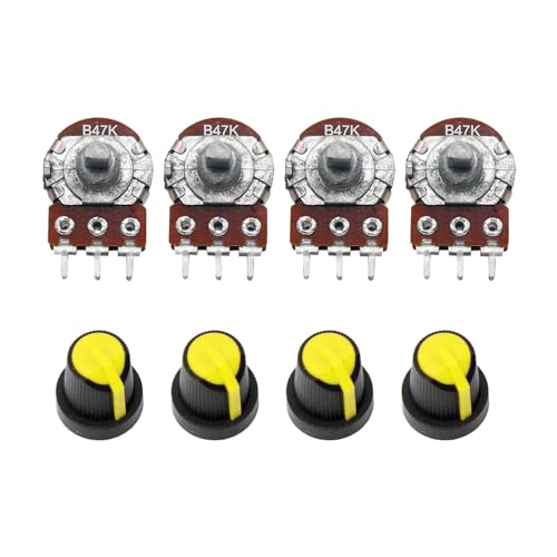 Image of Electronic Spices 47k 6Pin Dual Potentiometer Volume Pot 47K with Knob for Multiple Applications (4Pcs Each)