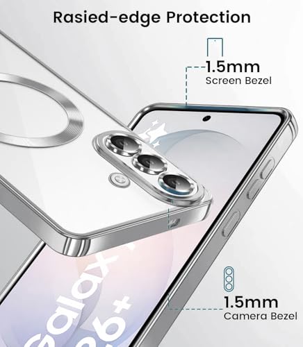 Image of VONZEE Clear Logo Electroplating Transparent Case for Samsung Galaxy S26 Plus 5G, Magnetic Plating [Support for MagSafe Charger] Electroplate TPU Cover- Grey