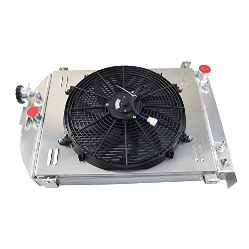 4 Row Core Aluminum Radiator with 16" Fan w/Shroud & Thermostat Relay Kit for 1930-1936 32 Ford MODEL A Hot Rod Chevy V8 Engine - Thumbnail 4