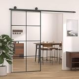 Gecheer Schiebetür Schwarz 102,5x205 cm, Soft Close Glasschiebetür Schiebetüren für Raumteiler Loft Innentür, ESG-Glas und Aluminium(Nur Tür, Keine Gleitschienen)