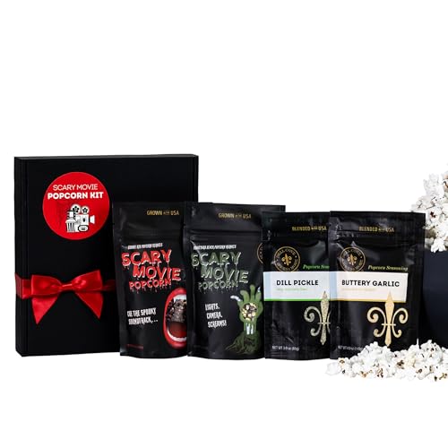 Dell Cove Spices | Deluxe Scary Movie Popcorn Kit | Two Halloween Popcorn Kernels & Seasonings Gift Set