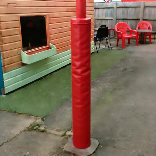 CHZFFD 4ft Tall Post Padding Wrap Around Player Protection, Outdoor Basketball Hoop Padded Pole Column Cover with Fix Fastener, for Playgrounds/Sports Court(Red,Dia 2in(5cm))