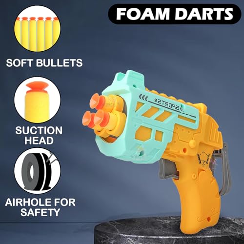 WISHKEY Plastic Foam Blaster Gun Toy with 3 Foam Darts, Pretend Play Toy Guns for Kids, Fun Target Shooting Game for Kids, Dart Toy Gun for Boys, Assorted, 3 Years + (Pack of 1)